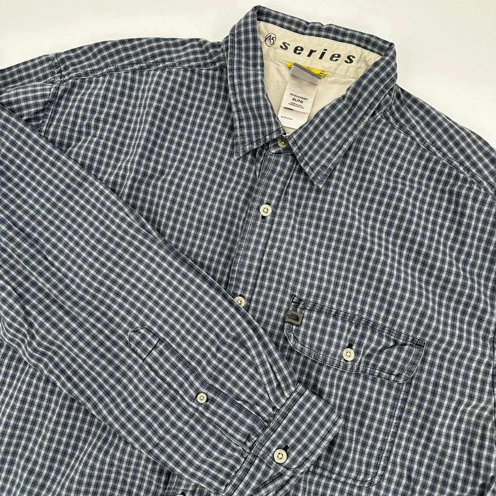 The North‎ Face A5 Series Mens XL Blue Grey Plaid Long Sleeve Button Down Shirt